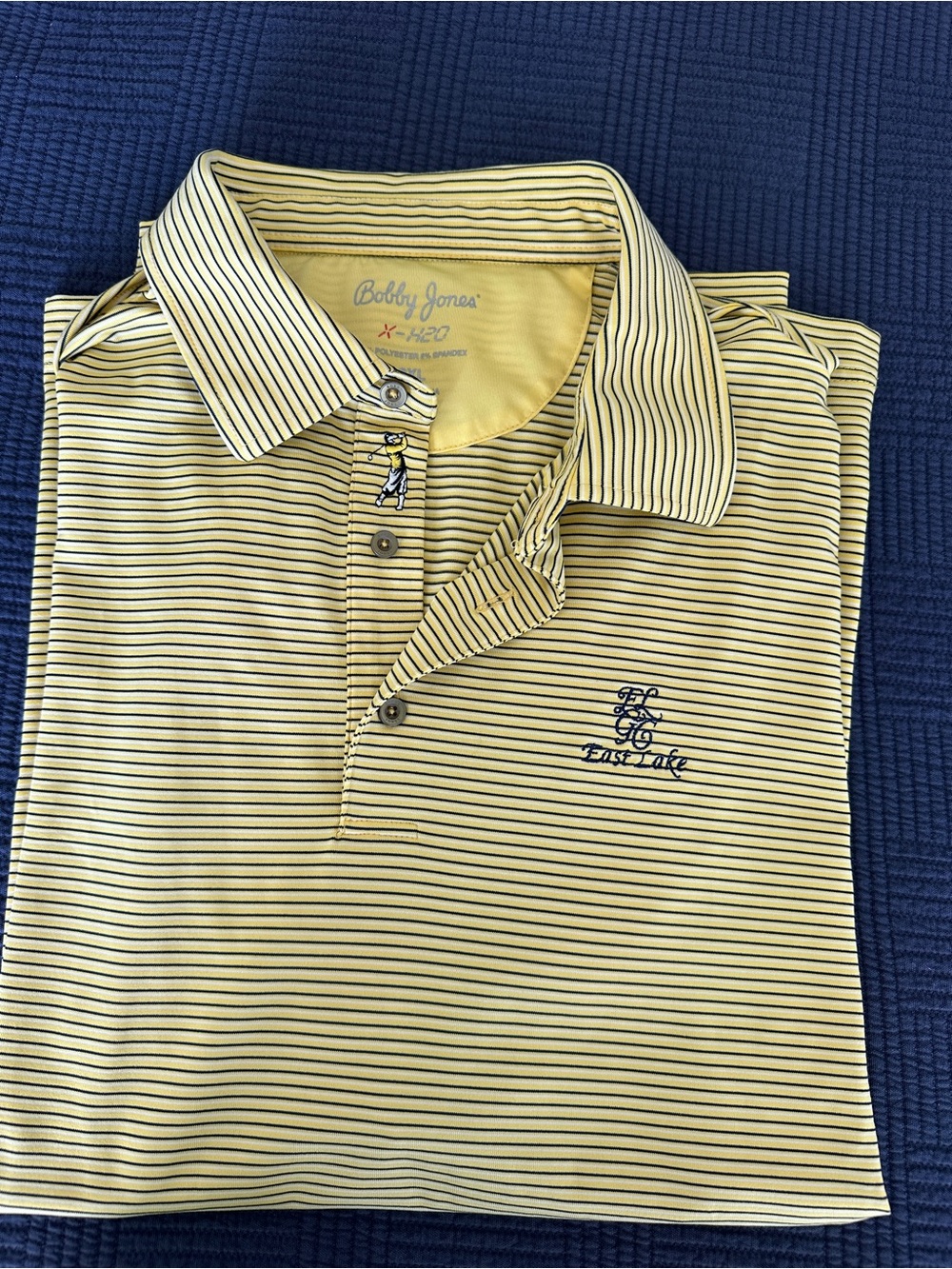 Bobby Jones Yellow Polo with Navy Micro-Stripes